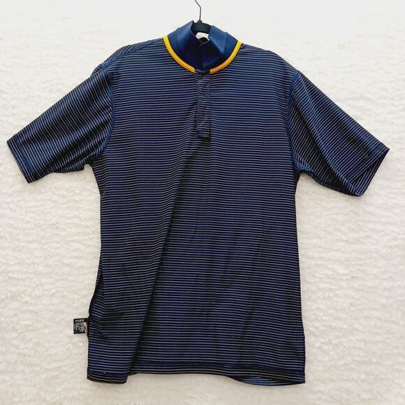 Shirt Polo Men Bolle Navy Stripe Gold Pickleball Golf Tennis Club Tee Size XL - Picture 9 of 14